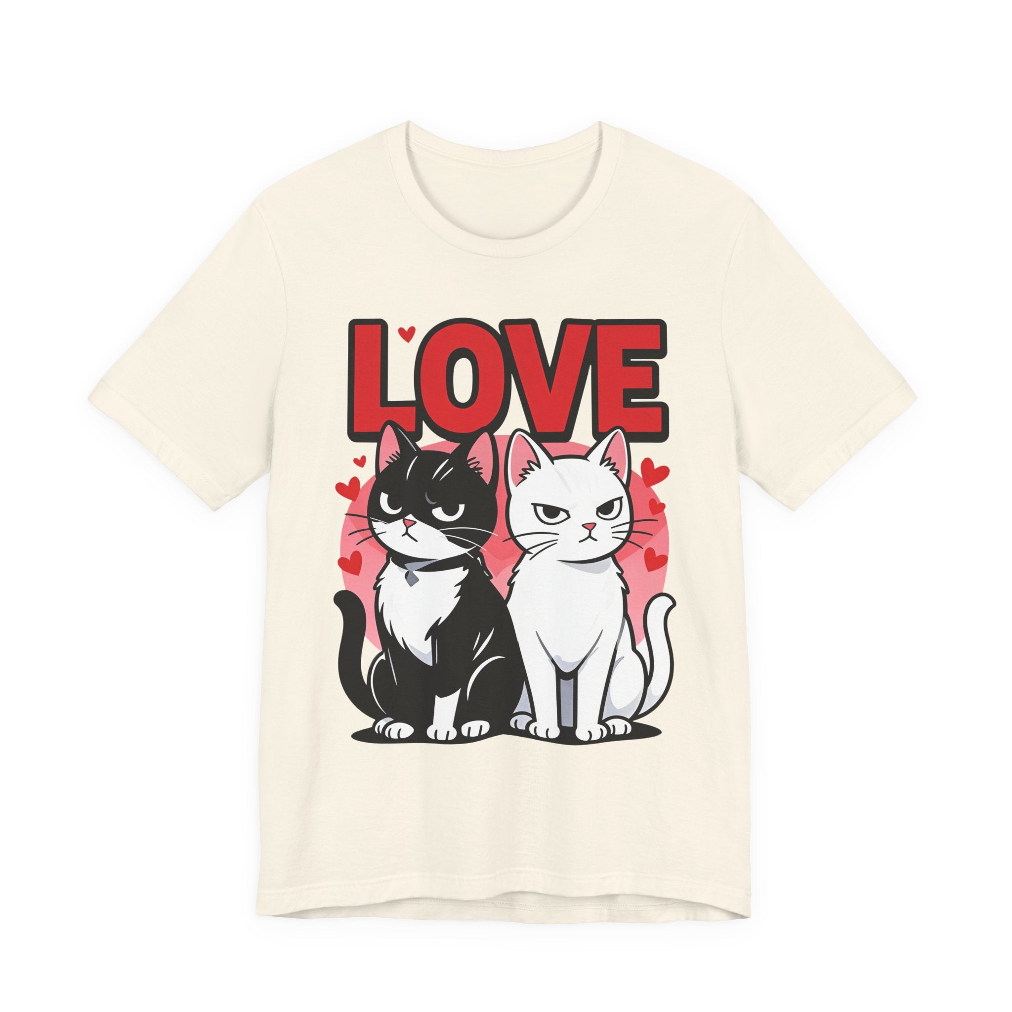 TValentine Black and White Cats Love T-Shirt | Valentine Cute Cat Couple Graphic Tee, Gift Valentine Cat T-shirt