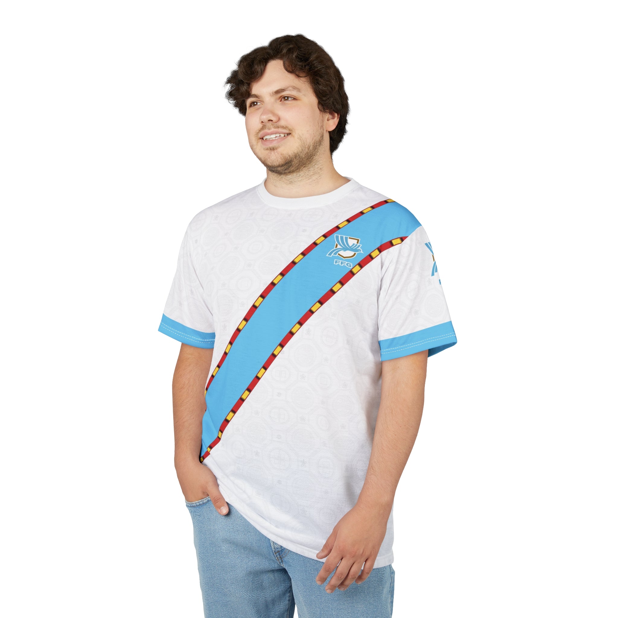 Guatemala Soccer Diagonal Sky Blue Stripe Tee — Camiseta de Futbol de Guatemala con Franja Diagonal Celeste