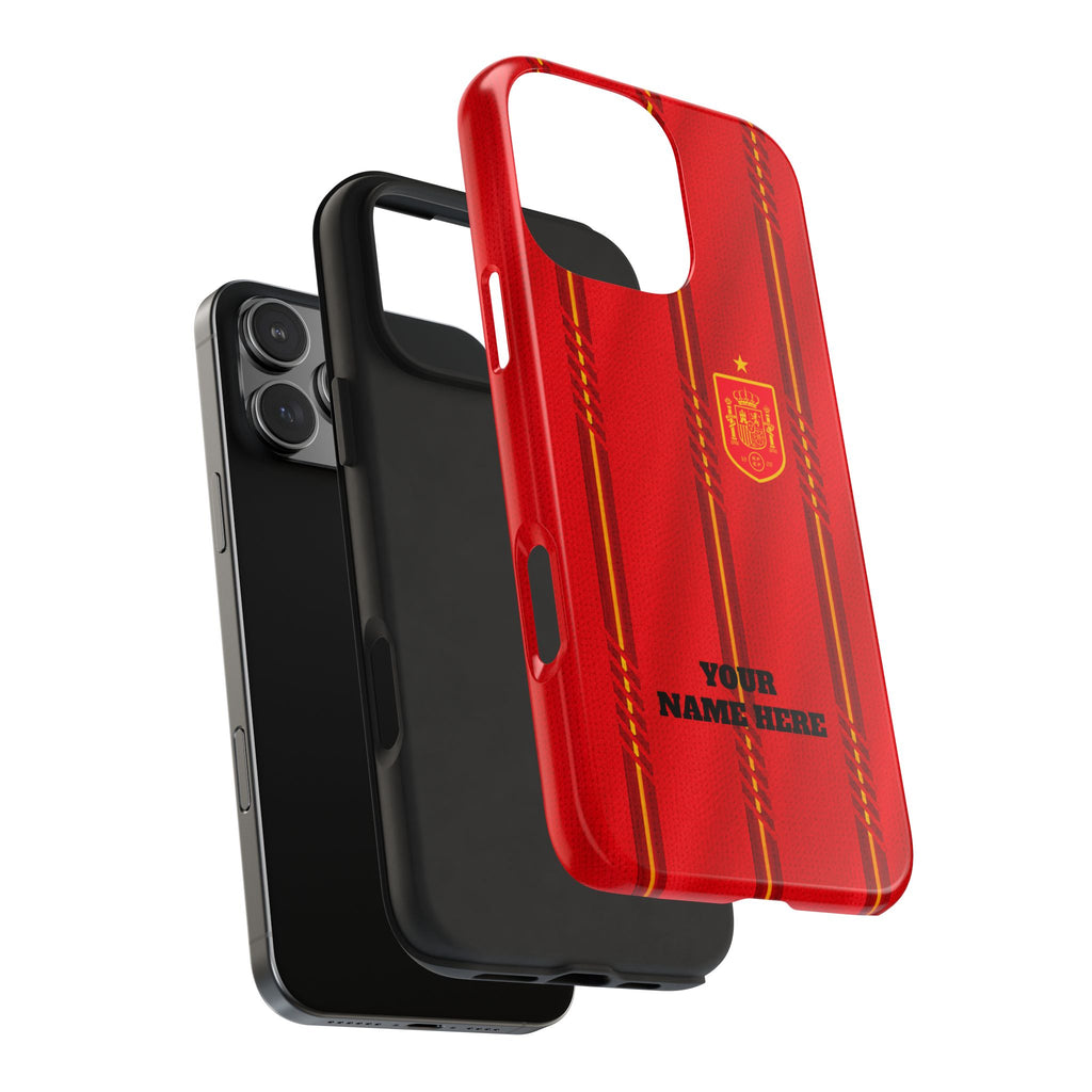 Spain Soccer Tough Phone Case — Customizable "Your Name Here" Red Team Protector
