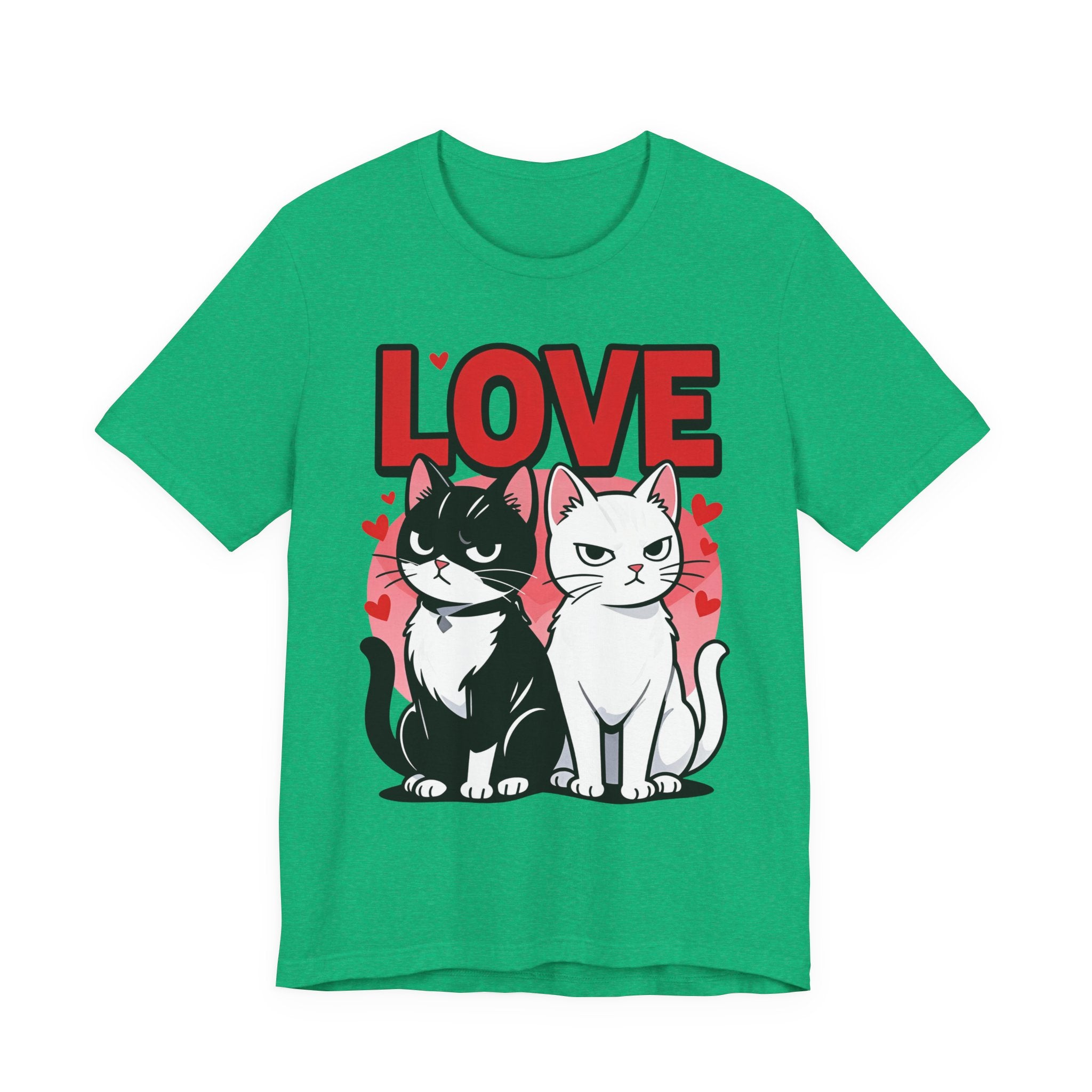 TValentine Black and White Cats Love T-Shirt | Valentine Cute Cat Couple Graphic Tee, Gift Valentine Cat T-shirt