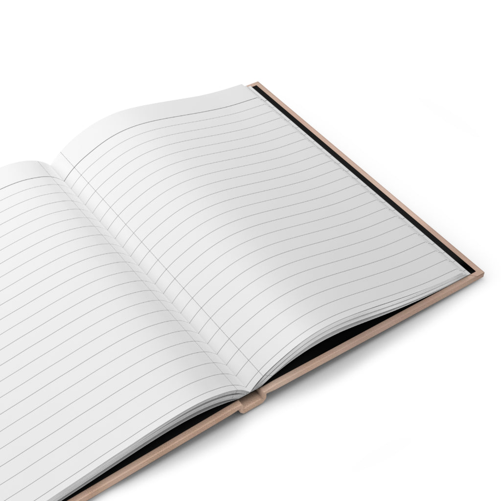 Open notebook with lined pages on a white background