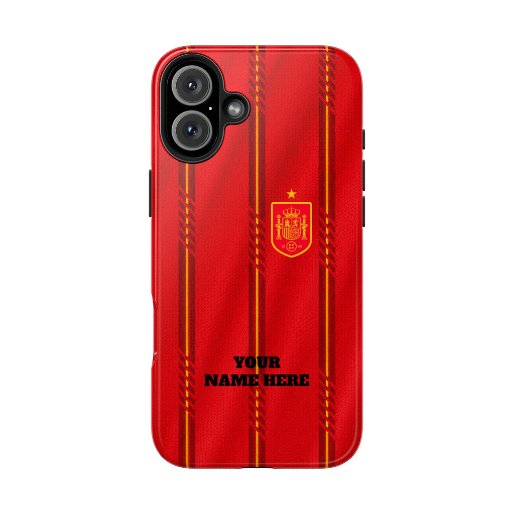 Spain Soccer Tough Phone Case — Customizable "Your Name Here" Red Team Protector