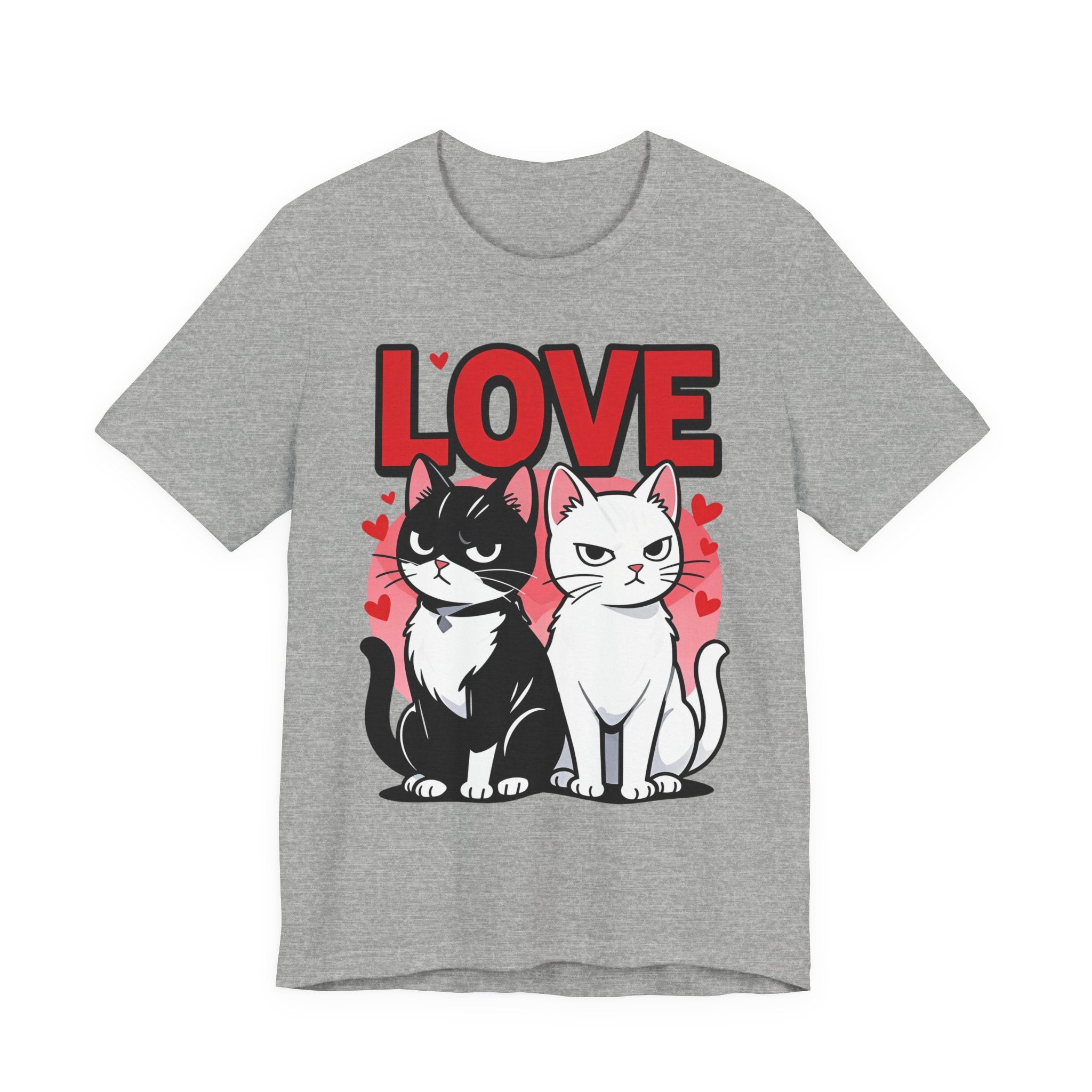TValentine Black and White Cats Love T-Shirt | Valentine Cute Cat Couple Graphic Tee, Gift Valentine Cat T-shirt