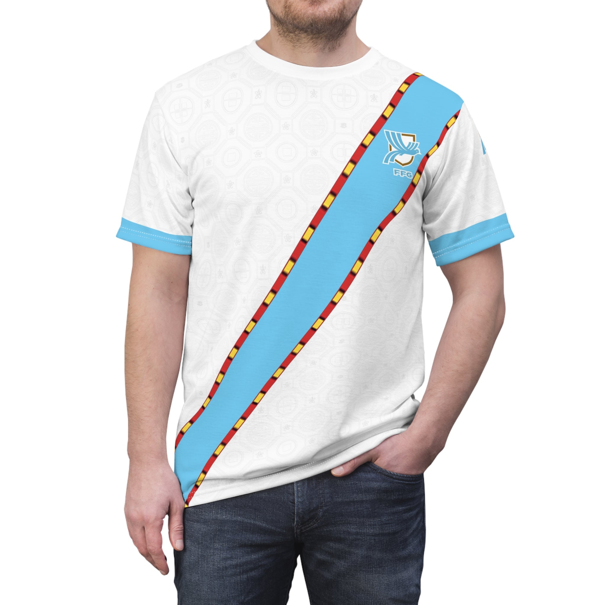 Guatemala Soccer Diagonal Sky Blue Stripe Tee — Camiseta de Futbol de Guatemala con Franja Diagonal Celeste