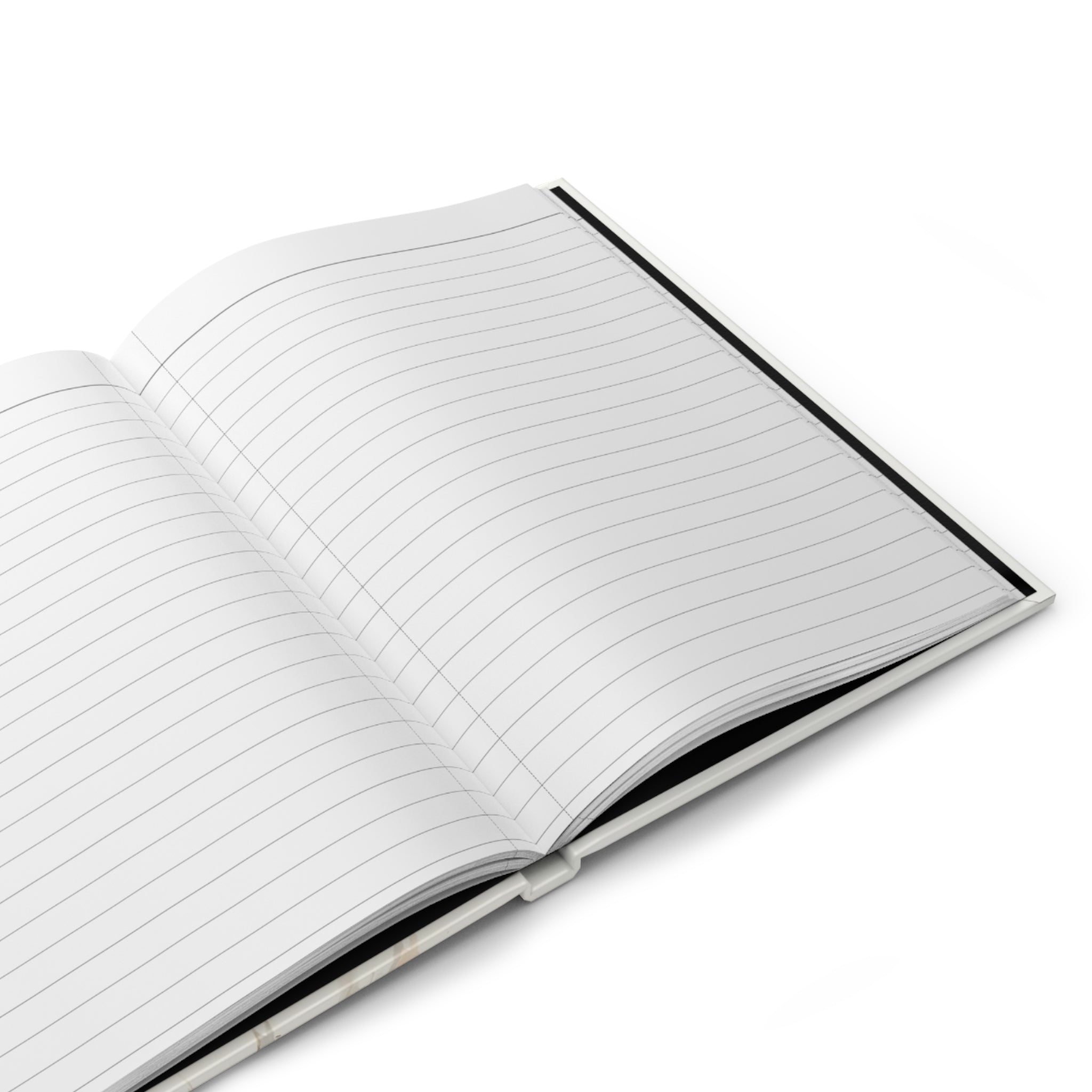 Open notebook with lined pages on a white background