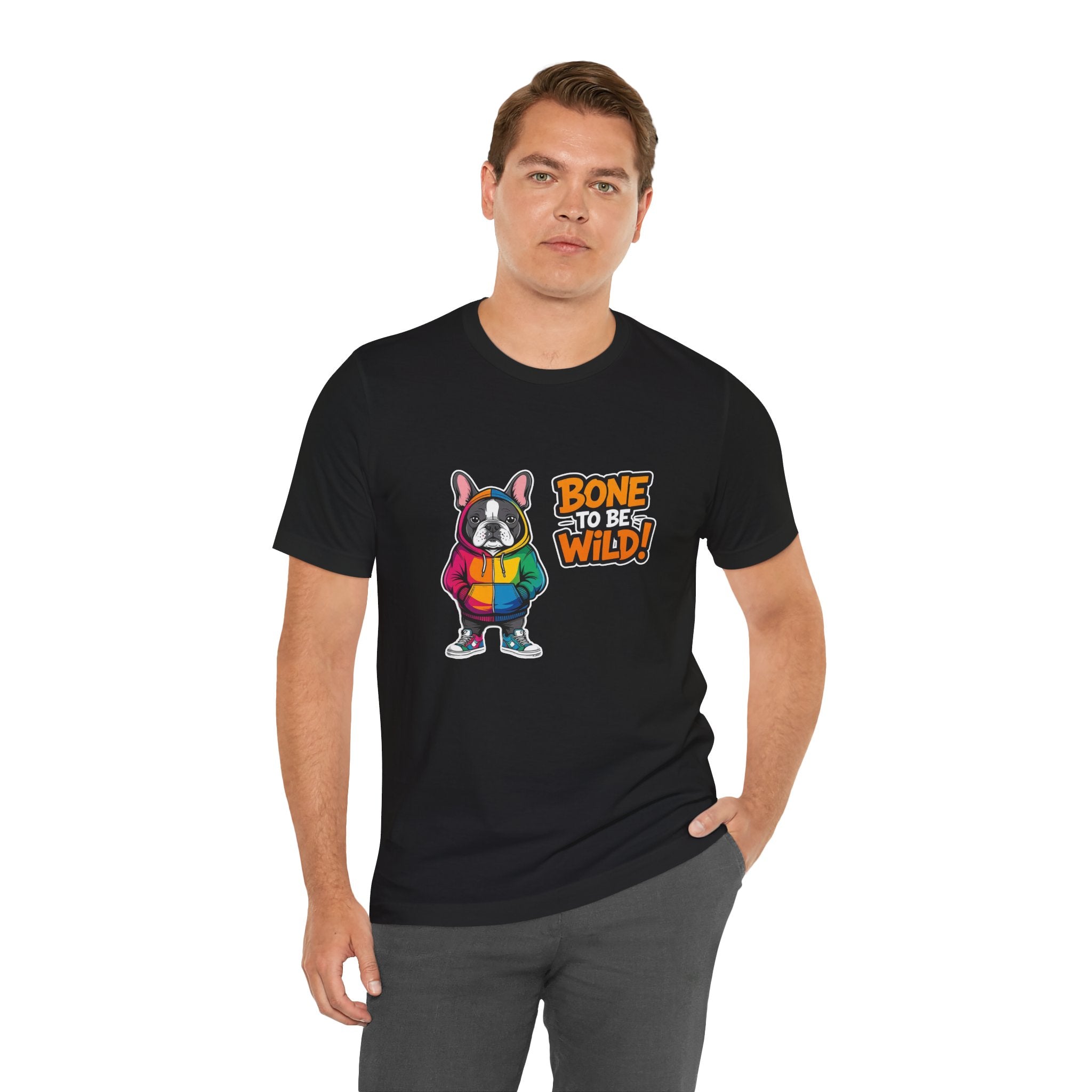 French Bulldog Colorful Dog Graphic Tee - 'Bone to Be Wild' Unisex Jersey Short Sleeve Shirt