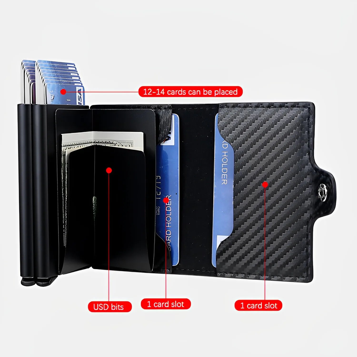 RFID Blocking Carbon Fiber Card Holder Wallet – Slim Metal Case for 12 Cards