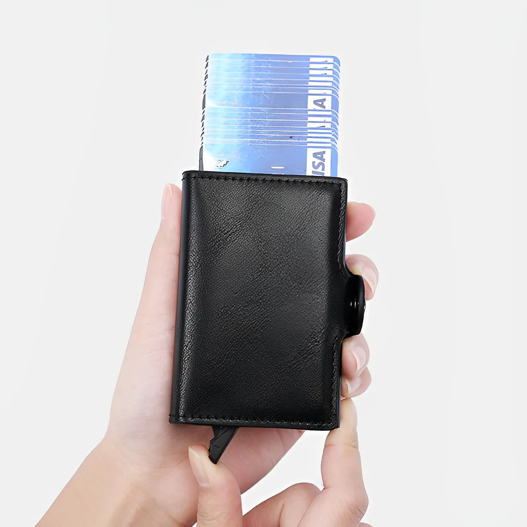 RFID Blocking Carbon Fiber Card Holder Wallet – Slim Metal Case for 12 Cards