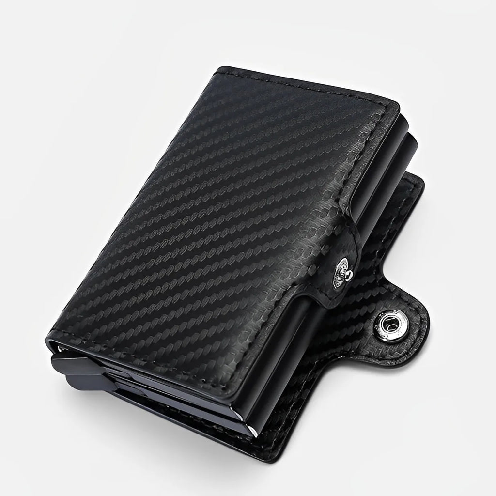RFID Blocking Carbon Fiber Card Holder Wallet – Slim Metal Case for 12 Cards